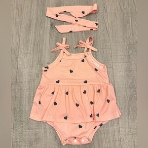 Baby Girl One Piece, Bodysuit + matching headband, 6-9M, Pink, Like New
